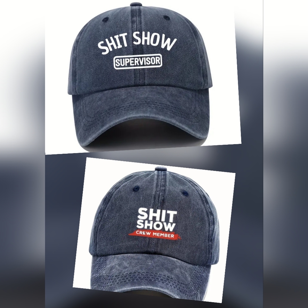 Source Unknown Dark Blue Hats with White and Red Accents.